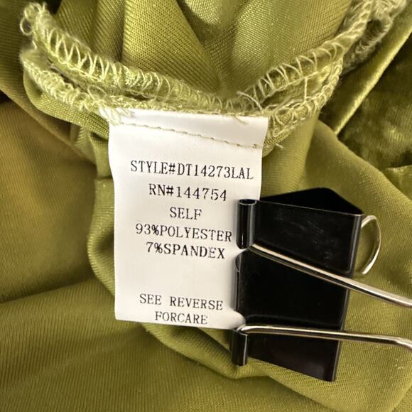 Dressed in Lala Womens Chartreuse Green Crushed Velvet Tunic Size L Long Sleeve - Picture 9 of 9